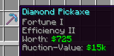 Diamond Pickaxe auction value tooltip